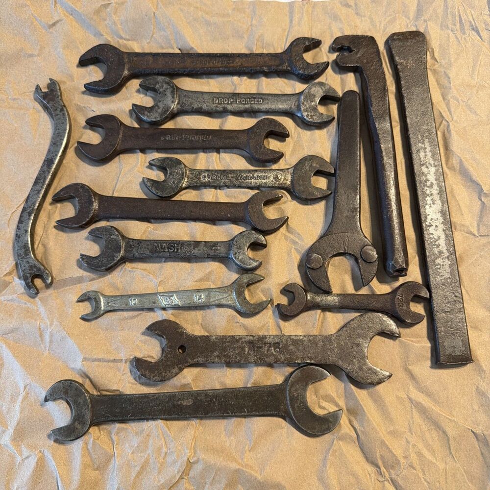 Vintage Wrench Collectible Lot Nash USA Curved Drop Forged Auto Mechanic Tools